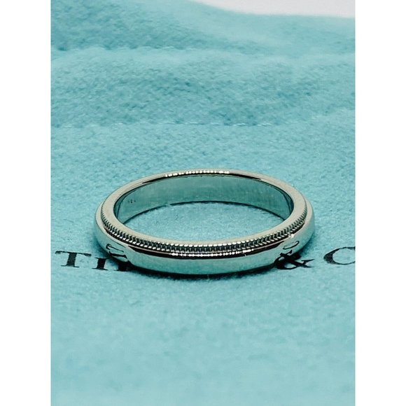 TIFFANY & CO PLATINUM 950 Double MILGRAIN WEDDING BAND 3MM SIZE 4 - Picture 5 of 8